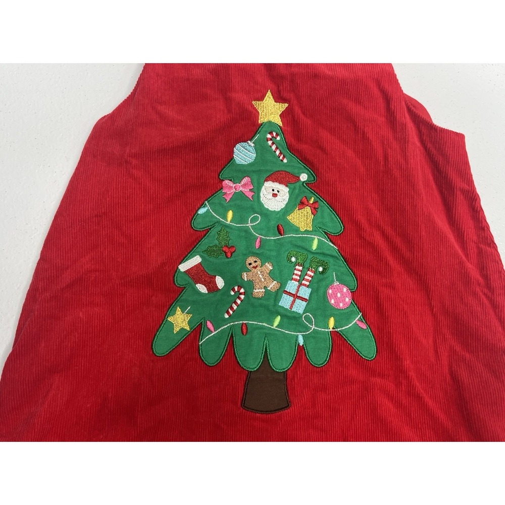 Toddler Christmas Dress Outfit Red Corduroy With Christmas Tree Size 3T - Picture 2 of 6